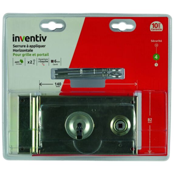 Serrure en applique horizontale 140x82mm, ouverture gauche - INVENTIV