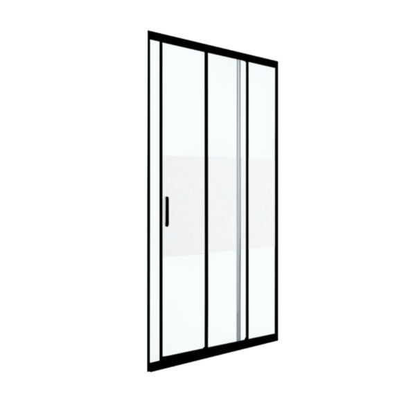 Porte douche coulissante 3 volets verre sérigraphié 90cm noir mat - INVENTIV