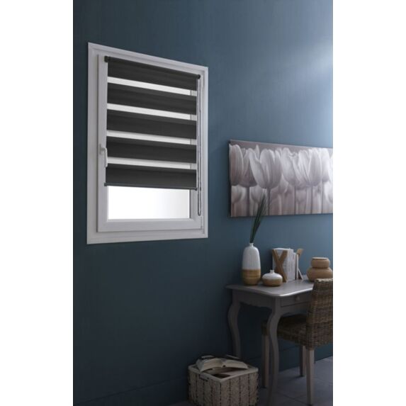 Store enrouleur Jour/Nuit sans perçage gris foncé 55x250cm - INVENTIV