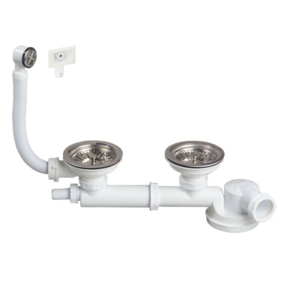 Bonde et siphon extra-plat pour évier 2 bacs Ø90mm - INVENTIV