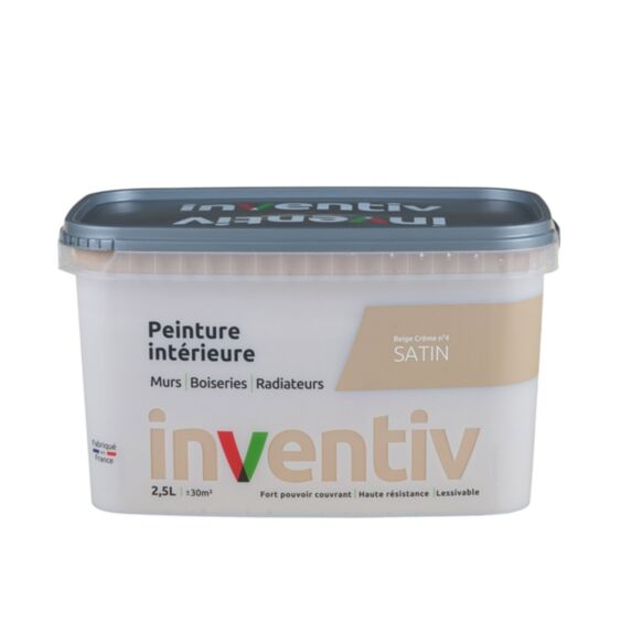 Peinture Murs/Boiseries/Radiateurs satin Beige crème 4 2,5L - INVENTIV