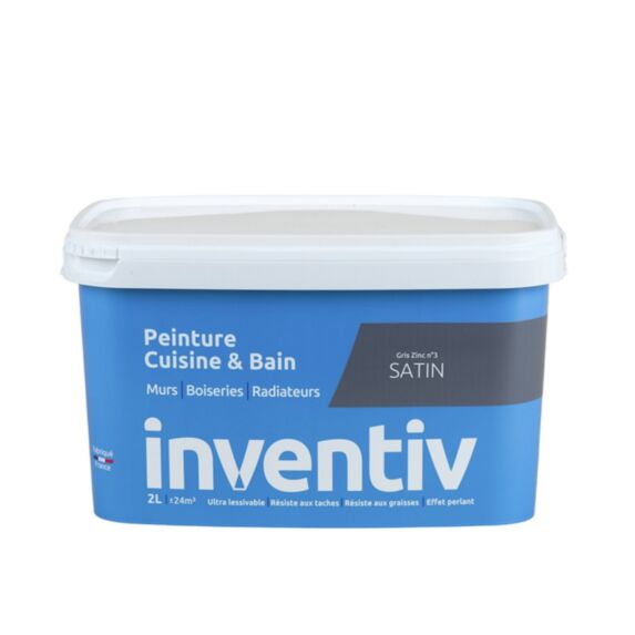 Peinture Cuisine&bain Gris zinc 3 satin 2L - INVENTIV