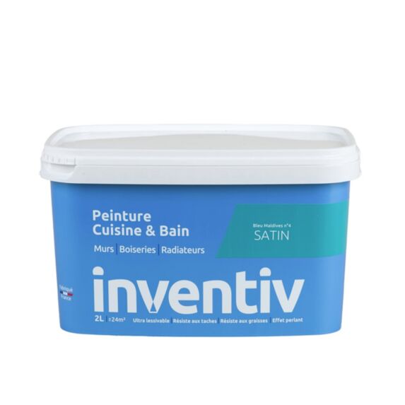 Peinture Cuisine&bain Bleu maldives 4 Satin 2L - INVENTIV