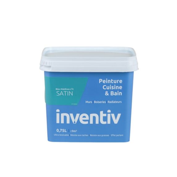Peinture Cuisine&bain satin 0,75L bleu maldives 4 - INVENTIV