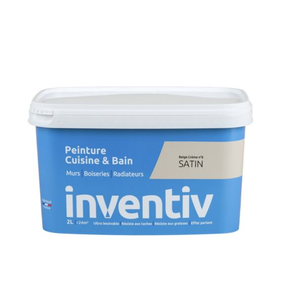 Peinture Cuisine&bain Beige crème 6 satin 2L - INVENTIV