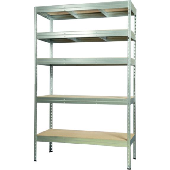 Etagère rangement bois/métal galva 5 tablettes 179x120x50cm - INVENTIV