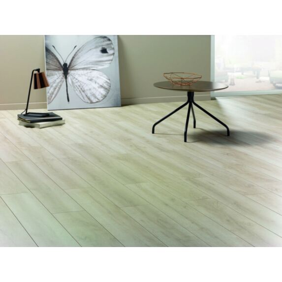 Revêtement de sol stratifié Solclic 1033 Bastide blanc 4 chanfreins 10 mm 128,6x17,2cm - INVENTIV