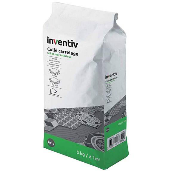 Colle carrelage sol et mur intérieur C1 gris 5kg - INVENTIV