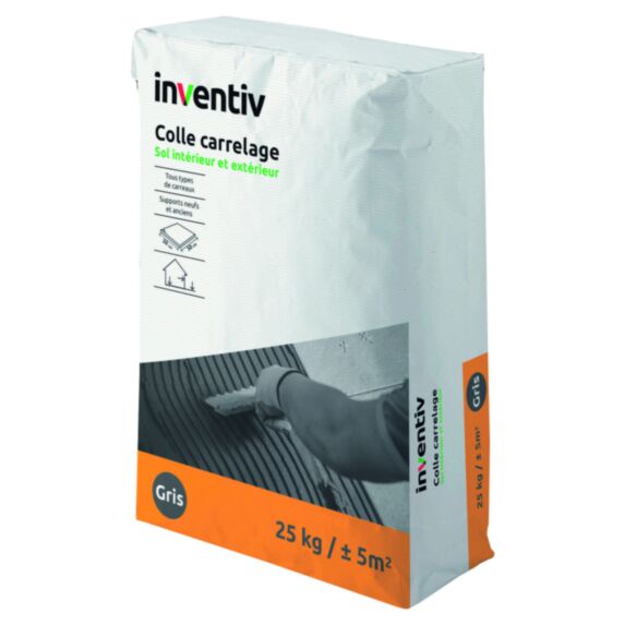 Colle carrelage sol intérieur & extérieur C2 25kg gris - INVENTIV