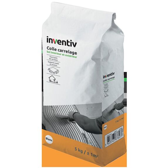 Colle carrelage sol intérieur & extérieur C2 blanc 5kg - INVENTIV