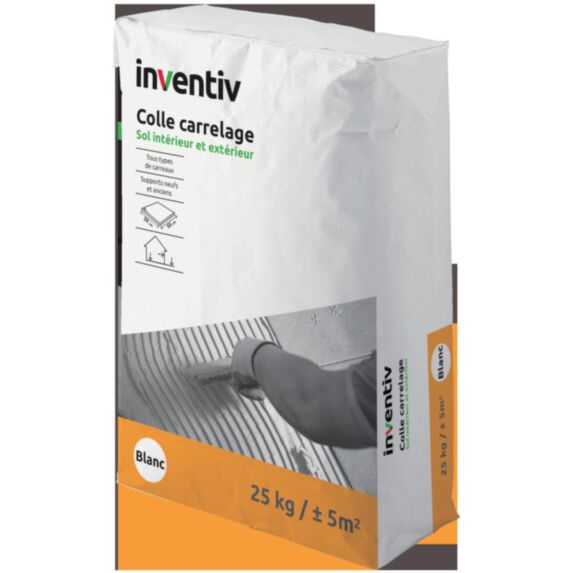 Colle carrelage sol intérieur & extérieur C2 blanc 25kg - INVENTIV