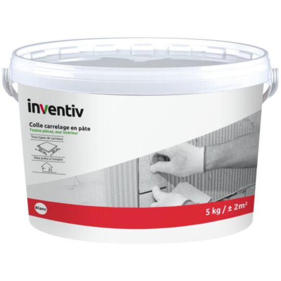 Colle carrelage en pâte murs intérieurs D2 blanc 5kg - INVENTIV