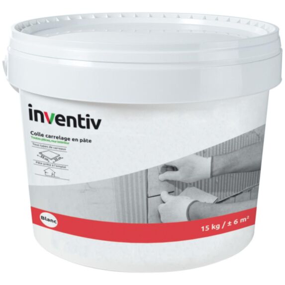 Colle carrelage en pâte murs intérieurs D2 blanc 15kg - INVENTIV