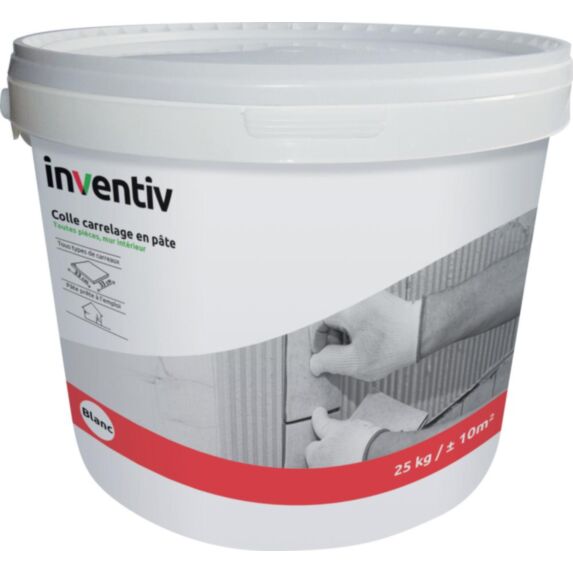 Colle carrelage en pâte murs intérieurs D2 blanc 25kg - INVENTIV