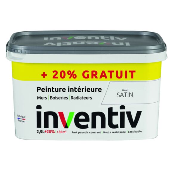 Peinture multisupport Blanc satin 2,5L+0,5L gratuit - INVENTIV