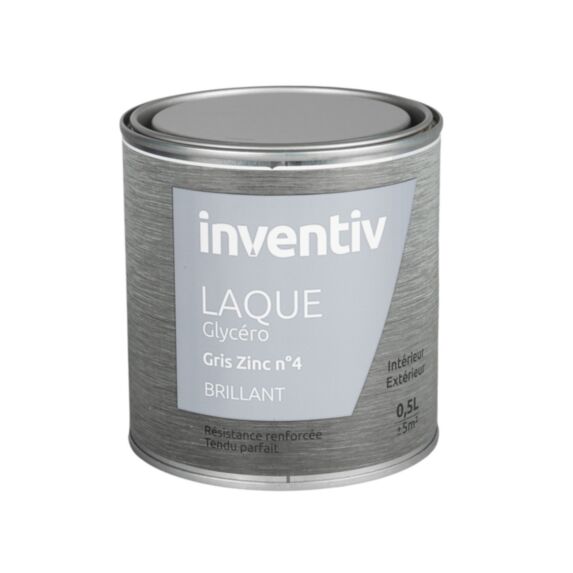 Peinture Laque Glycéro Gris zinc n°4 Brillant 0,5L - INVENTIV