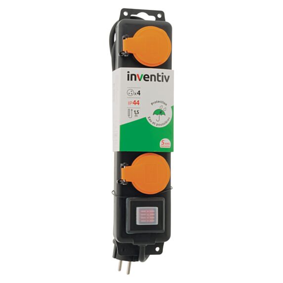 Multiprise 4 Prises Etanche 16A 1,5m HO5RRF Noir - INVENTIV