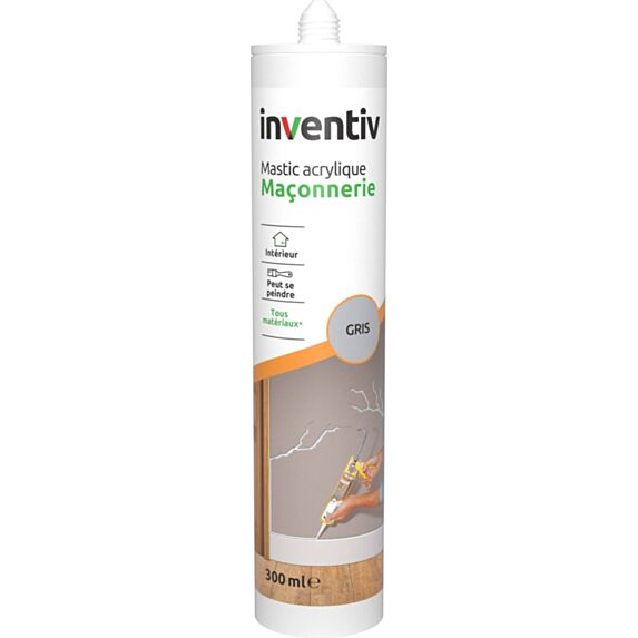 Mastic acrylique maçonnerie gris 300 mL - INVENTIV