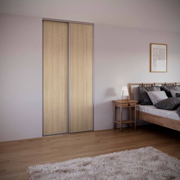 Porte de placard coulissante Chêne Blond profil Gris H.248,5xL.92,2cm - INVENTIV