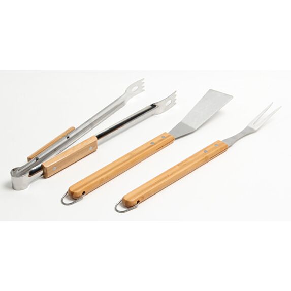Set Barbecue 3 pièces (pince + spatule + fourchette manche bambou) - INVENTIV