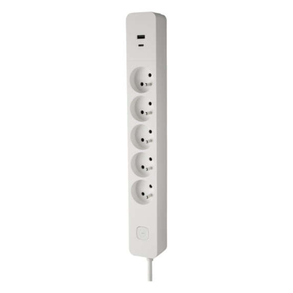 Bloc 5 Prises 2P+T FR + 2USB A+C 3A Blanc - INVENTIV