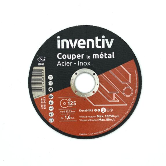Disque Métal/Inox 125x1,6mm - INVENTIV