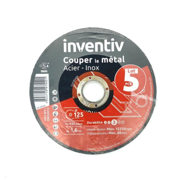 5 Disques Métal/Inox 125x1,6mm - INVENTIV