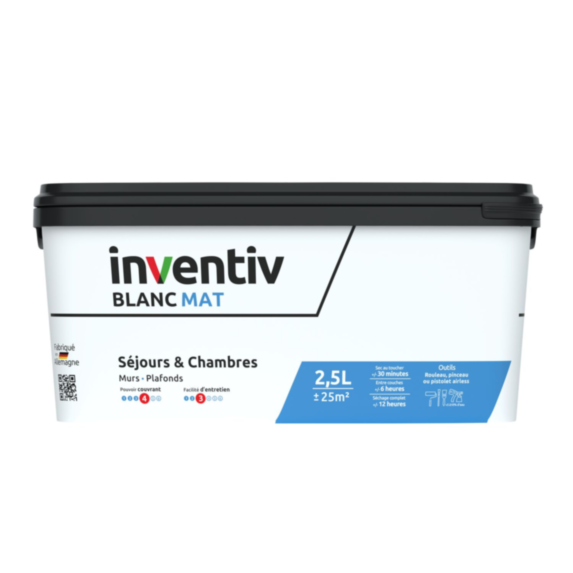 Peinture murs/plafonds bicouche Blanc mat 2,5L  - INVENTIV