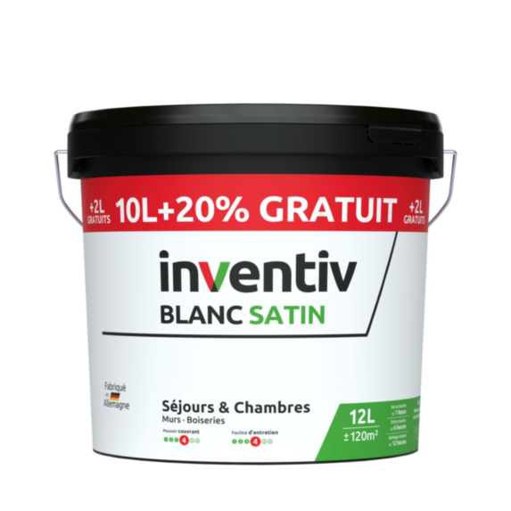 Peinture murs & plafonds bicouche Blanc Satin 10L+20% - INVENTIV