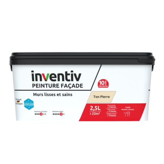 Peinture façade Murs lisses et sains Ton pierre 2,5L - INVENTIV