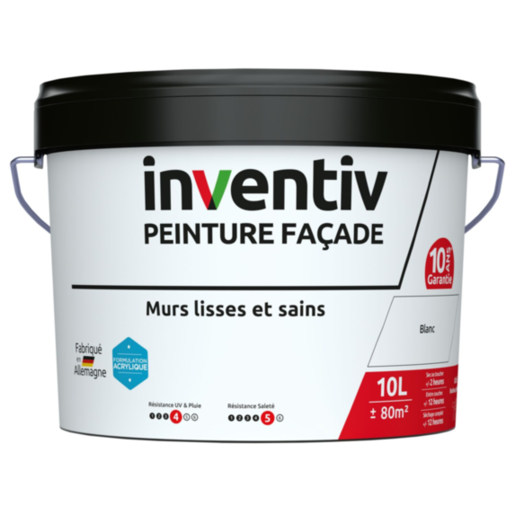 Peinture façade Murs lisses et sains Blanc 10L - INVENTIV