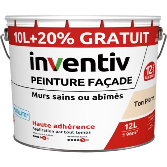 Peinture façade murs sains ou abîmés pliolite® ton pierre 10+2L - INVENTIV