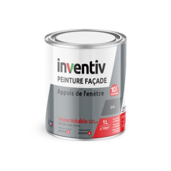 Peinture façade/appui de fenêtre gris 1L - INVENTIV