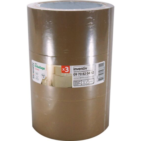Ruban d'emballage brun 3x 66mx50mm - INVENTIV