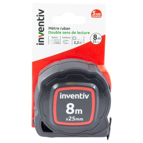 Mètre ruban Premium bi-matière 8m x 25 mm - INVENTIV