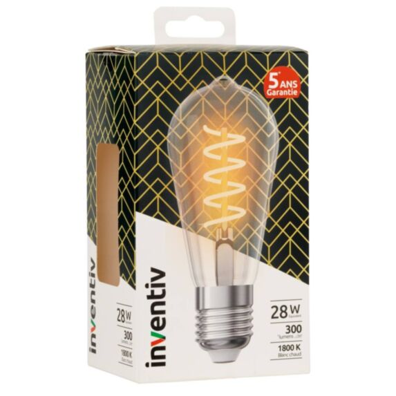 Ampoule Filament LED ST64 Edison E27 300Lm 28W 2200K Blanc chaud - INVENTIV