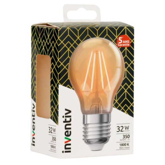Ampoule Filament LED A60 Globe vintage E27 350Lm 30W 1800K Blanc chaud - INVENTIV
