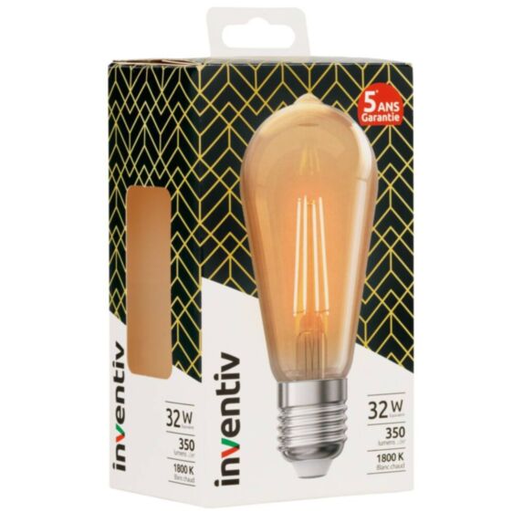 Ampoule Filament LED ST64 Edison E27 350Lm 32W 1800K Blanc chaud - INVENTIV