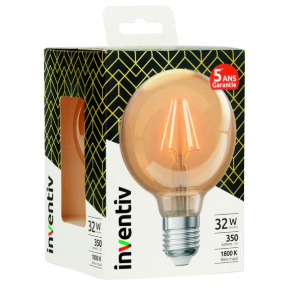 Ampoule Led à Filament G95 E27 350lm 32W Blanc chaud - INVENTIV