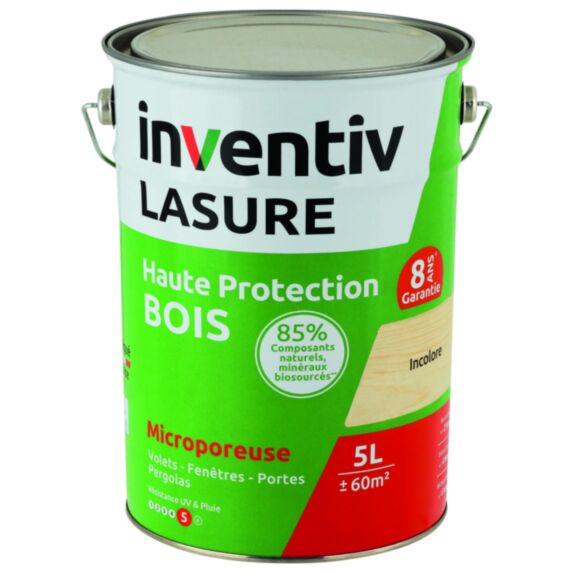 Lasure Bio Haute Protection Bois 8 ans incolore 5L - INVENTIV