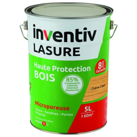 Lasure Bio Haute Protection Bois 8 ans chêne clair 5L - INVENTIV
