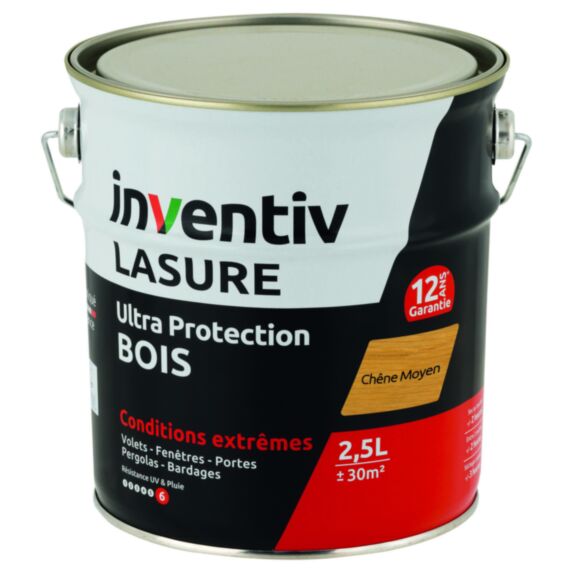 Lasure 12 ans chêne moyen 2,5 L - INVENTIV