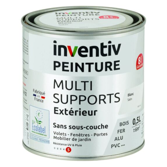 Peinture Extérieure Bois Fer Plastique Blanc Satiné 0,5L - INVENTIV
