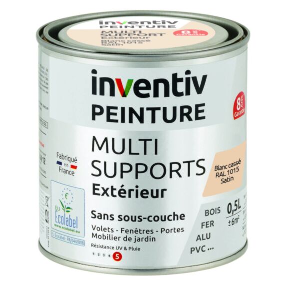 Peinture Extérieure Bois Fer Plastique Blanc Cassé Satiné 0,5L - INVENTIV