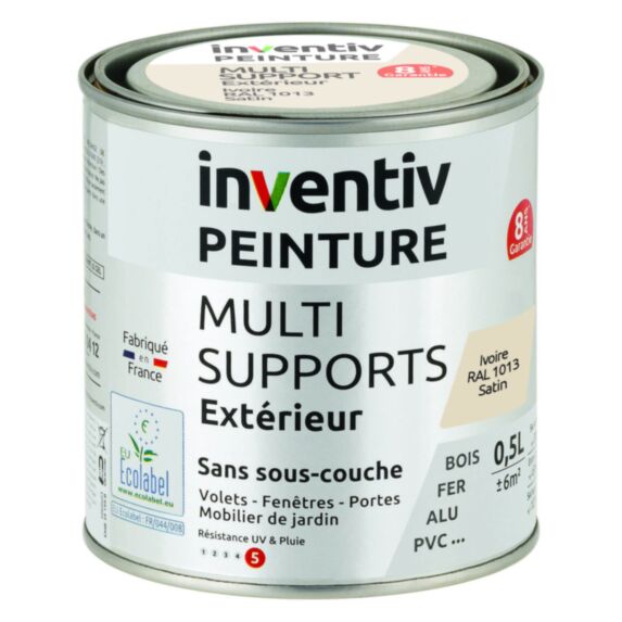 Peinture Extérieure Bois Fer Plastique Ivoire Satiné 0,5L - INVENTIV