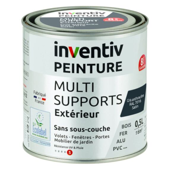 Peinture Extérieure Bois Fer Plastique Anthracite Satiné 0,5L - INVENTIV