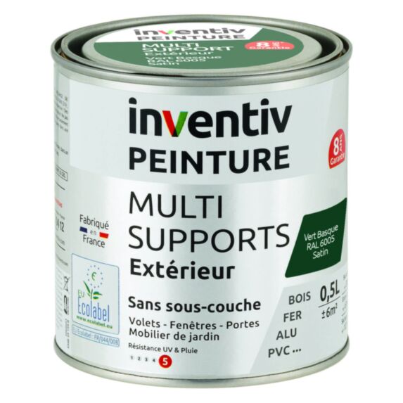 Peinture Extérieure Bois Fer Plastique Vert Basque Satiné 0,5L - INVENTIV