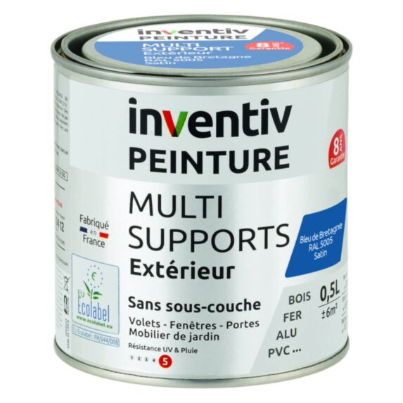 Peinture Extérieure Bois Fer Plastique Bleu Bretagne Satiné 0,5L - INVENTIV