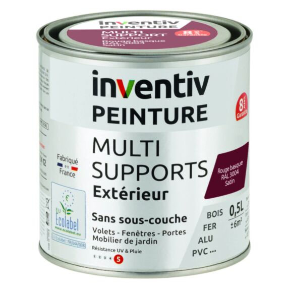 Peinture Extérieure Bois Fer Plastique Rouge Basque Satiné 0,5L - INVENTIV