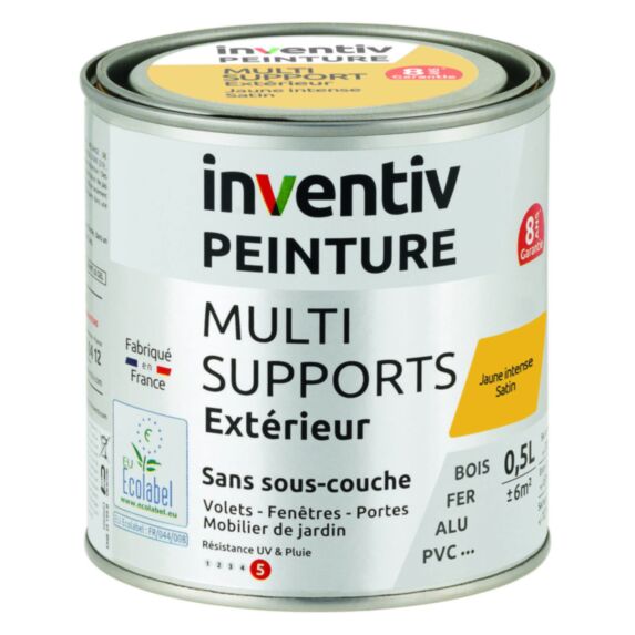 Peinture Extérieure Bois Fer Plastique Jaune Intense Satiné 0,5L - INVENTIV